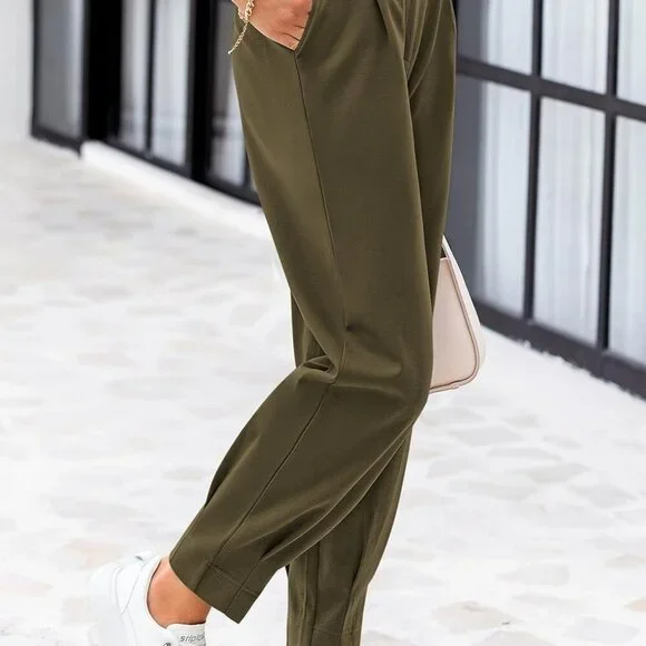 Trendy High Waisted Ankle Length Women's Dress Pants - Business Casual  Elegance - threedaughtersproperties.com